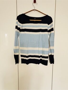 GAP Striped Crewneck Sweater - Navy, Light Blue & White